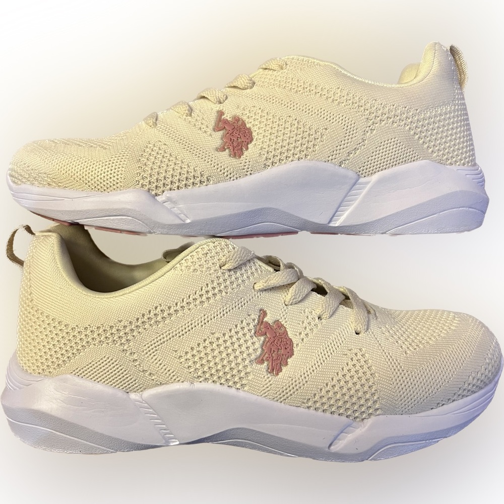 US Polo Assn Lavina-K Lightweight Sneaker Women’s Size 9 YellowCream w/Pink Logo